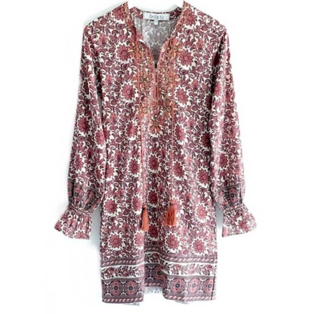 Bella Tu Floral Beaded Tunic Agnes Dress Sz. XS